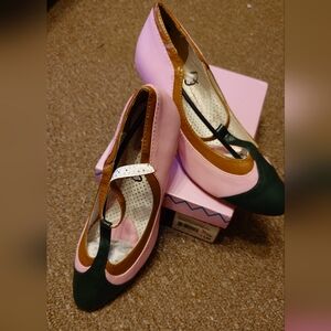 Pin Up Couture Heel T-Strap Pump Pink Green